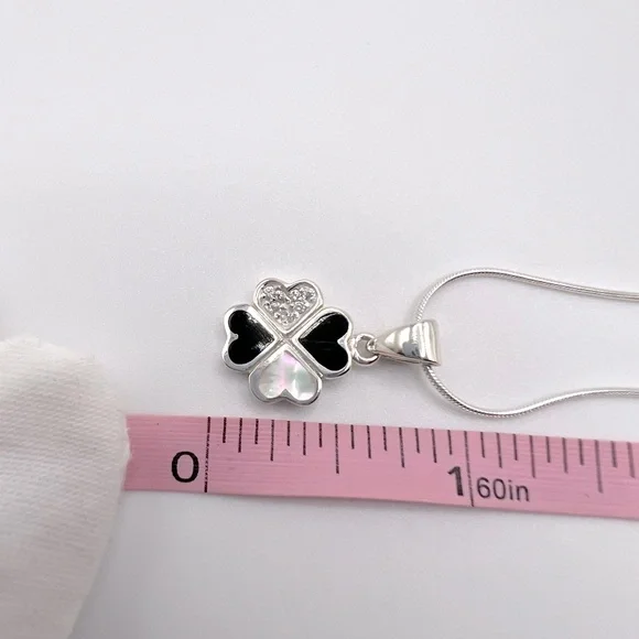 .925 Sterling Silver Clover Cz Necklace - Picture 9 of 17